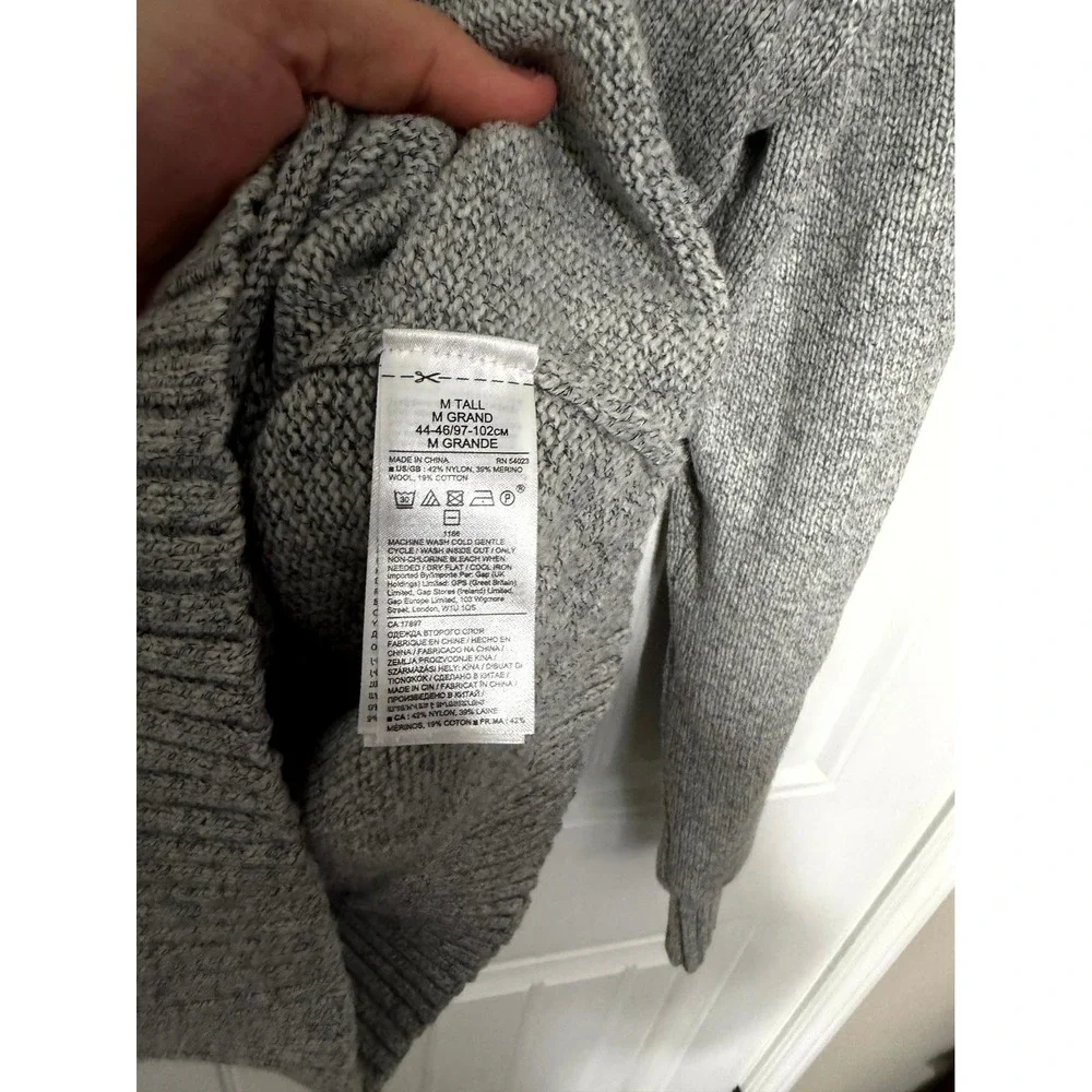 Banana Republic Sweater Mens Medium Tall Grey Merino Wool Blend Crewneck 6391